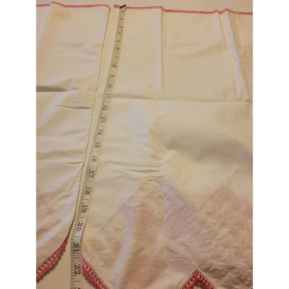 (2) Handmade Estate Pillow Cases White Pink Crochet‎ Edge Bedding 16